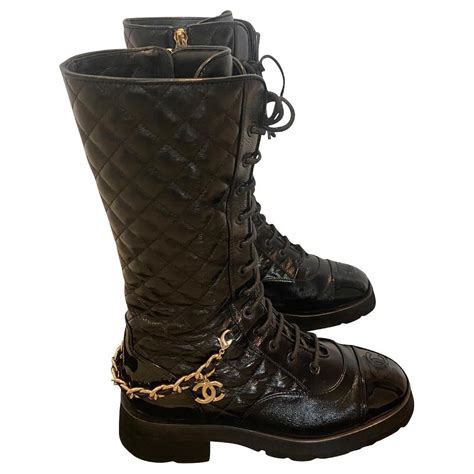 chanel gold logo black leather boots 96a|Chanel Boots .